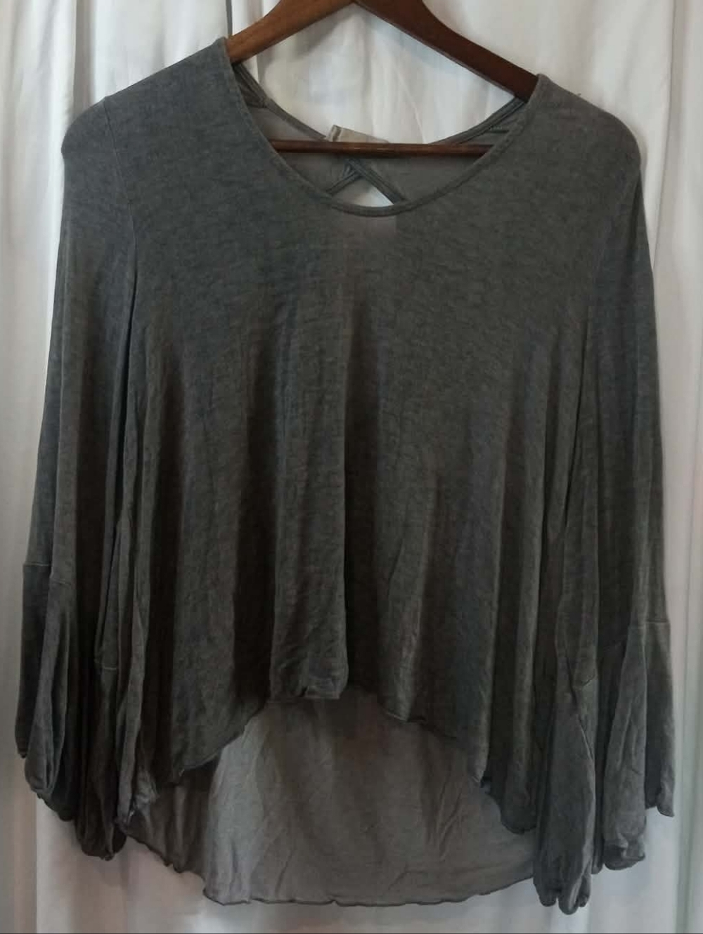 Gray High Low Long Sleeve Top Scandi Flowy Goth Fairy Medium Boho Lagenlook